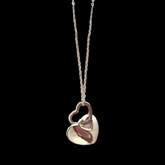 Silver Double Heart Charm Necklace - Picture 1 of 4